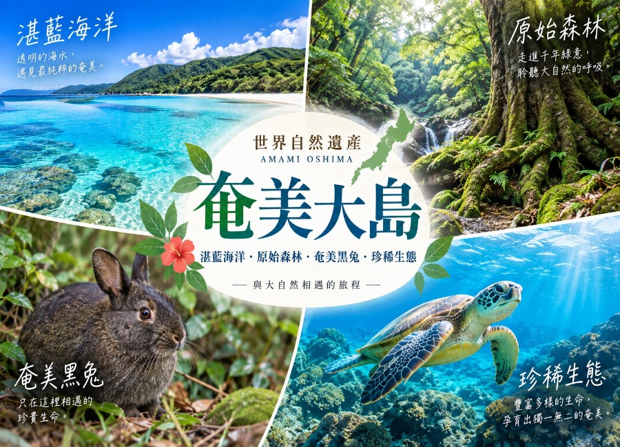 世界遺產奄美大島6日.湛藍海洋.紅樹林獨木舟.夜間生態探索.櫻島火山.路面電車.水族館.職人壽司體驗.薩黑鍋料理